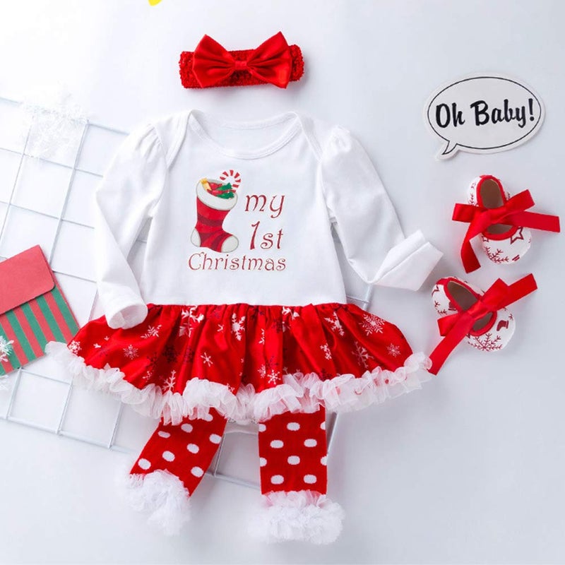Winmany Newborn Baby Girls Christmas Romper Tutu Dress Outfit Headband Leg Warmer Shoes - Image 4